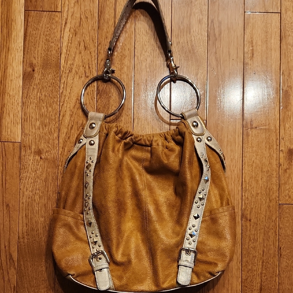 Kathy Van Zeeland Tan Hobo Bag with Studded Straps P-002